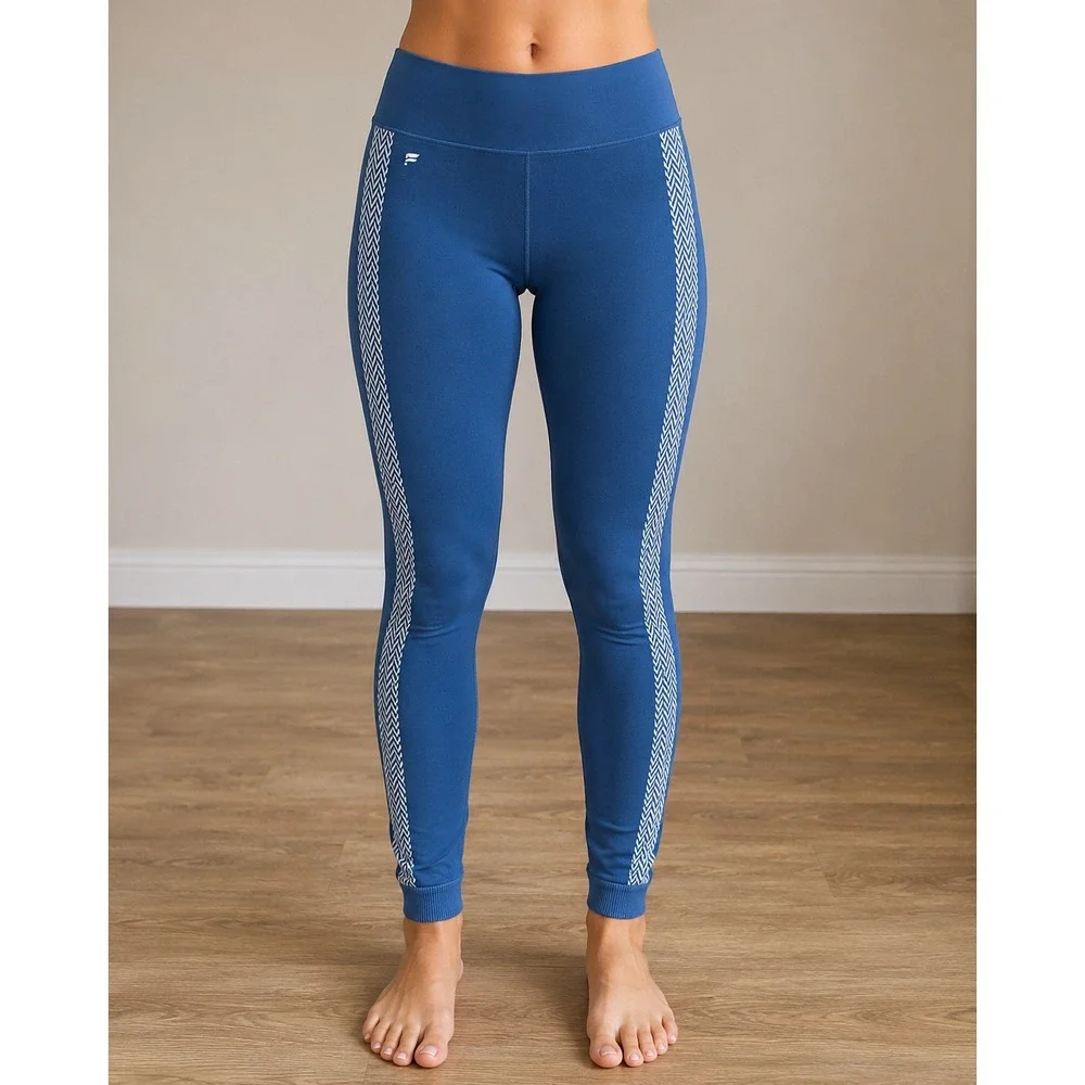 Fabletics Womens Blue Chevron Seamless High Waisted Leggings‎ Size Medium